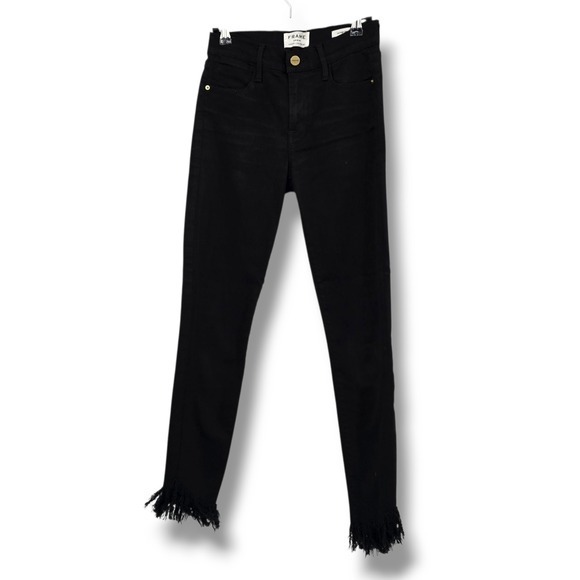 Frame Denim Denim - FRAME Le High Skinny Jeans Black High Rise Frayed Hem Denim Size 25